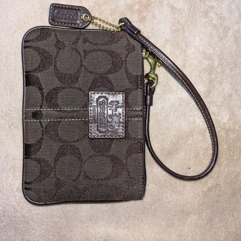 Coach Dark Brown Signature Wristlet
